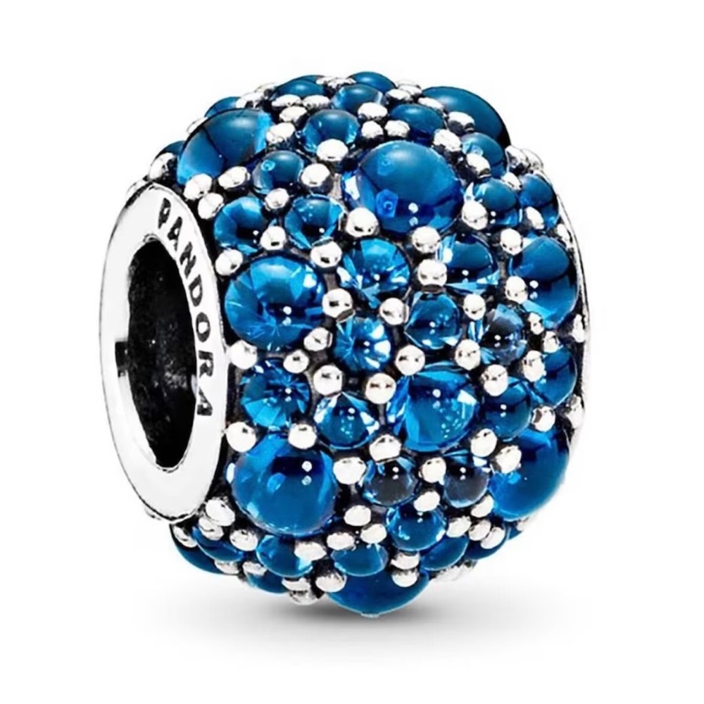 Pandora Shimmering Droplets Sterling Silver Charm with Blue Zirconia